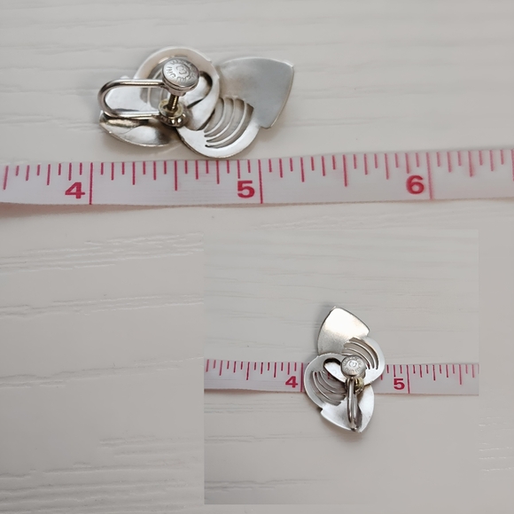 Vintage Beau Sterling Set Circle Swirl Brooch Pin & Matching Screw back Earrings - Picture 9 of 11